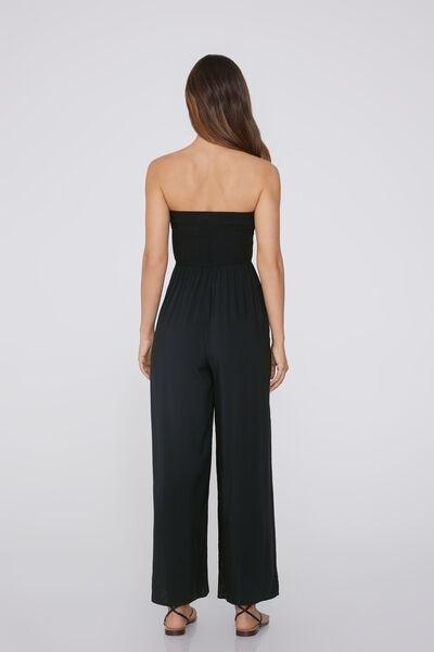 Black Smocked Bandeau Jumpsuit, Black, medium