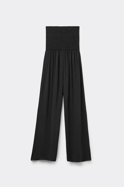 Black Smocked Bandeau Jumpsuit, Black, large image number 4