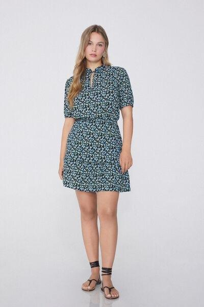 Blue Ruffle Trimmed Dress, 5701_907W, large image number 0