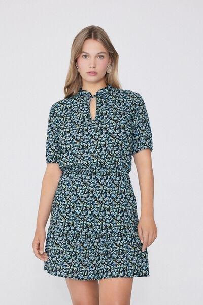 Blue Ruffle Trimmed Dress, 5701_907W, large image number 1