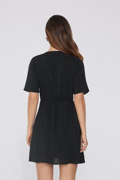 Black Short Sleeve Knotted Viscose Dress, Black, large image number 2