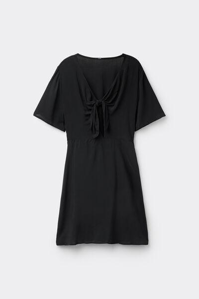 NERO Short Sleeve Viscose Dress with Knot, Black, large image number 3