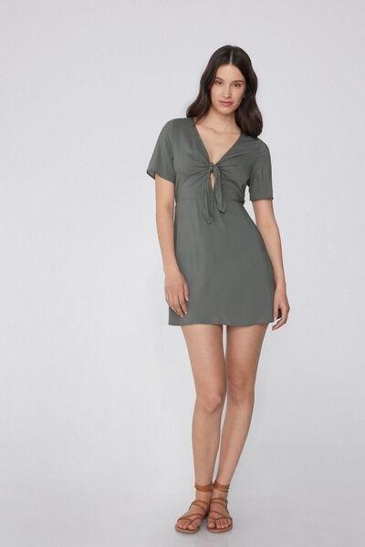 Green Short Sleeve Viscose Dress, 5701_732Y, large image number 1
