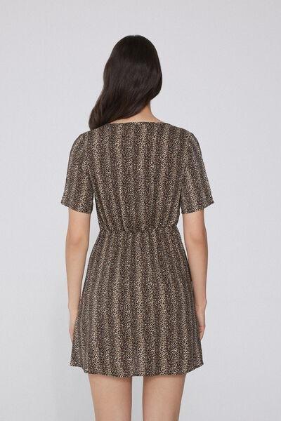 Black Animal Print Knotted Viscose Dress, , large image number 2