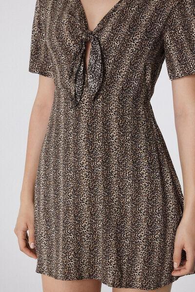 Black Animal Print Knotted Viscose Dress, , large image number 3