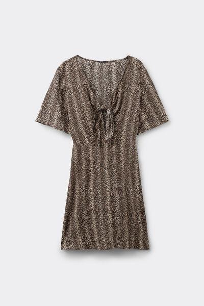 Black Animal Print Knotted Viscose Dress, , large image number 4