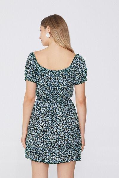 Blue Printed Wide Neck Dress, 5701_907W, large image number 2
