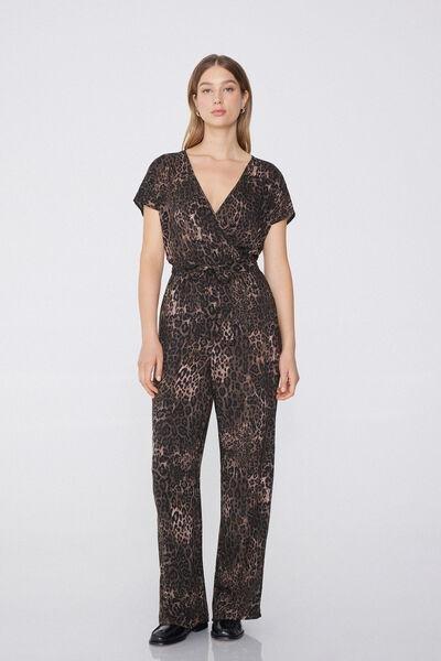 Multicolour Animal Print Short Sleeves Jumpsuit, , large image number 0