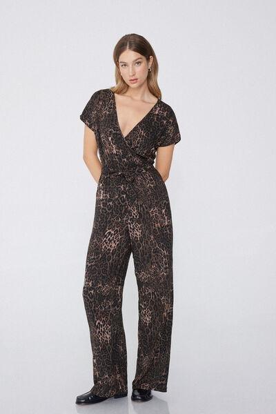 Multicolour Animal Print Short Sleeves Jumpsuit, , large image number 1