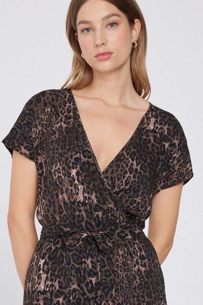 Multicolour Animal Print Short Sleeves Jumpsuit, , large image number 3
