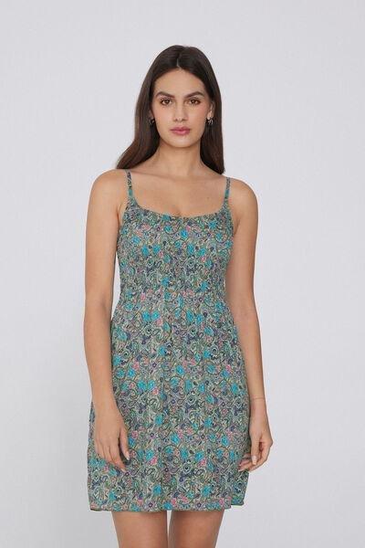 Blue Narrow Sholder Straps Dress, , medium
