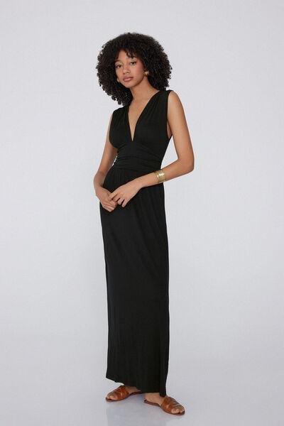 Black Long Lightweight Dress, Black, large image number 0