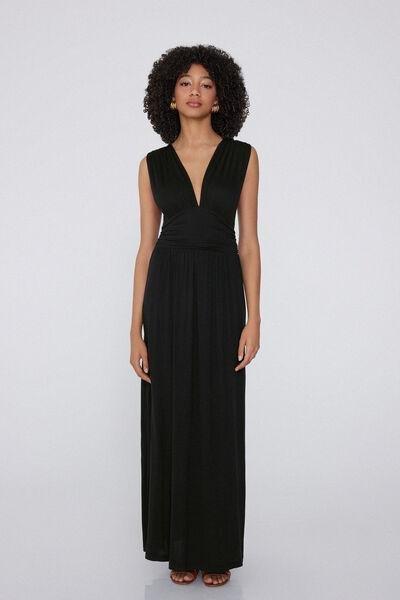 Black Long Lightweight Dress, Black, large image number 1