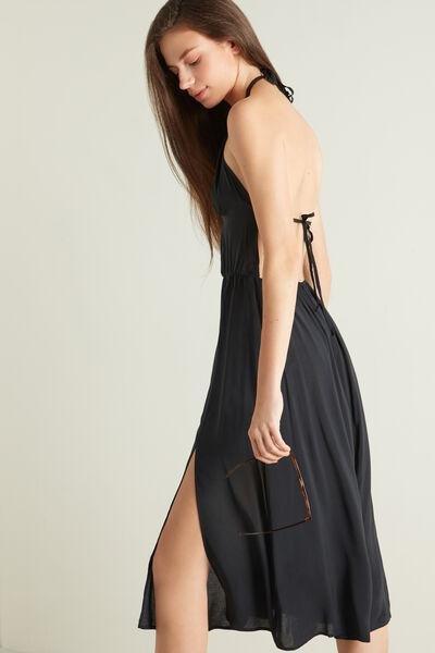 BLACK Viscose Canvas Triangle Midi Dress, , large image number 0