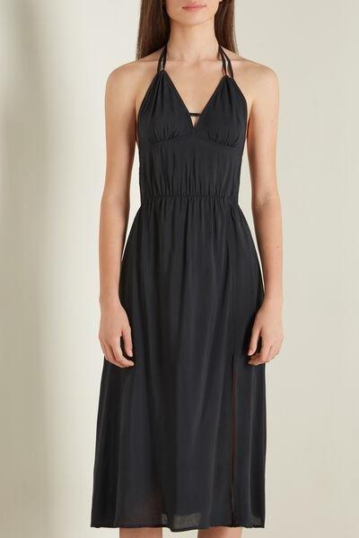 BLACK Viscose Canvas Triangle Midi Dress, , large image number 1