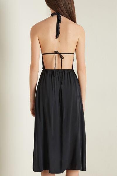 BLACK Viscose Canvas Triangle Midi Dress, , large image number 2