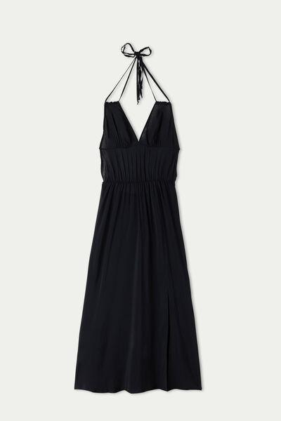 BLACK Viscose Canvas Triangle Midi Dress, , large image number 4