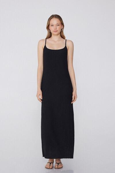 Black Crepe-Effect Midi Dress, Black, medium