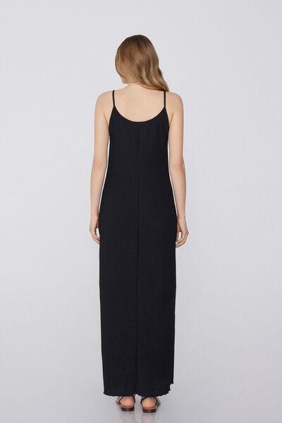 Black Crepe-Effect Midi Dress, Black, large image number 2