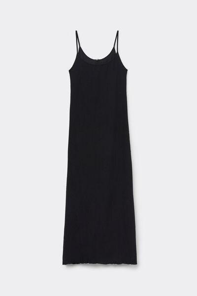 Black Crepe-Effect Midi Dress, Black, large image number 3