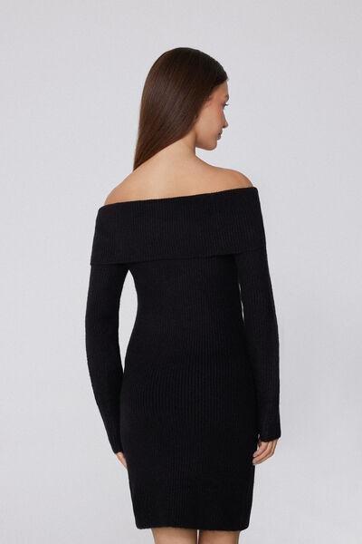 Black Thick Ribbed Midi Dress, Black, large image number 2