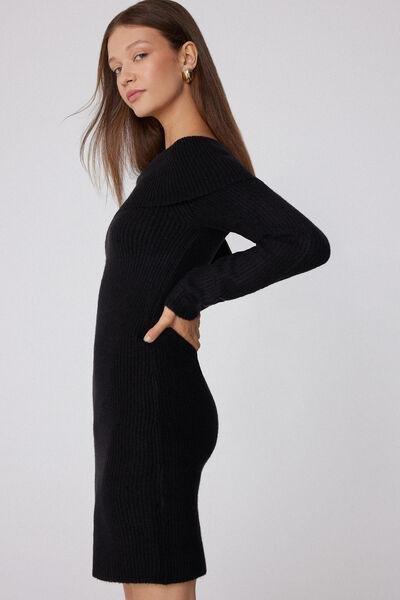 Black Thick Ribbed Midi Dress, Black, large image number 3