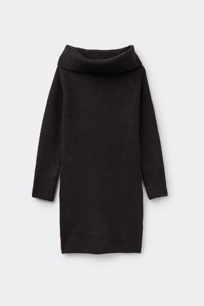 Black Thick Ribbed Midi Dress, Black, large image number 4