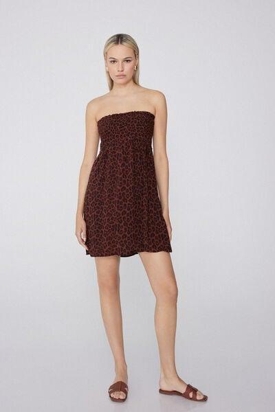 Brown Short Bandeau Dress, , large image number 0
