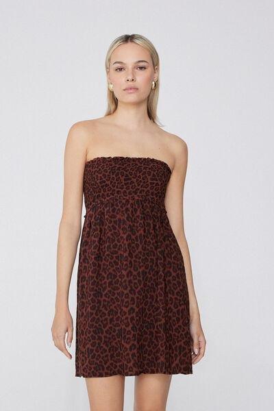 Brown Short Bandeau Dress, , medium