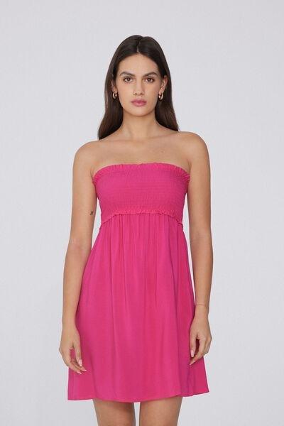 Pink Short Smock Stitch Dress, , large image number 0