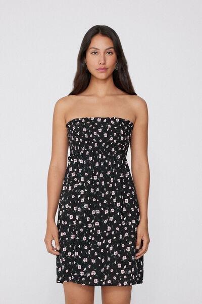 Black Smock Stitch Short Dress, , large image number 0
