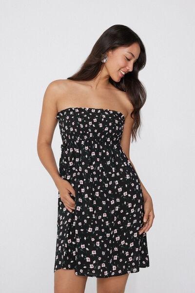 Black Smock Stitch Short Dress, , large image number 1