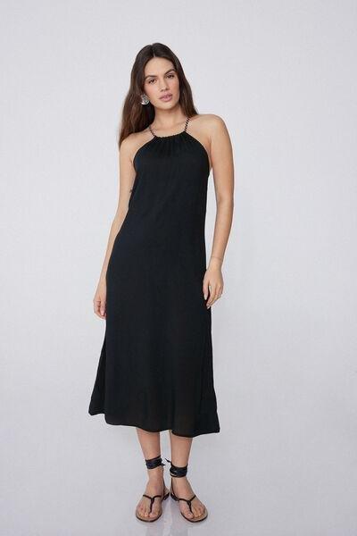Black Braided Midi Dress, Black, large image number 0