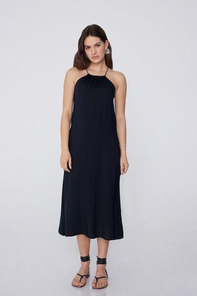 Black Braided Midi Dress, Black, large image number 1