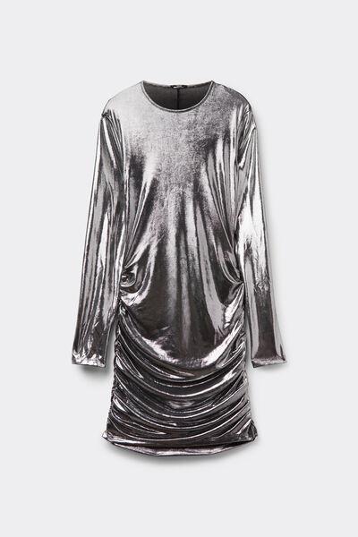 Silver Lame-Effect Long Sleeve Dress, 5701_951Y, large image number 2