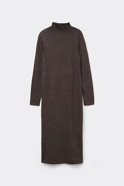 Brown High-Necked Long Ribbed Wool Dress, 5701_914Y, large image number 4