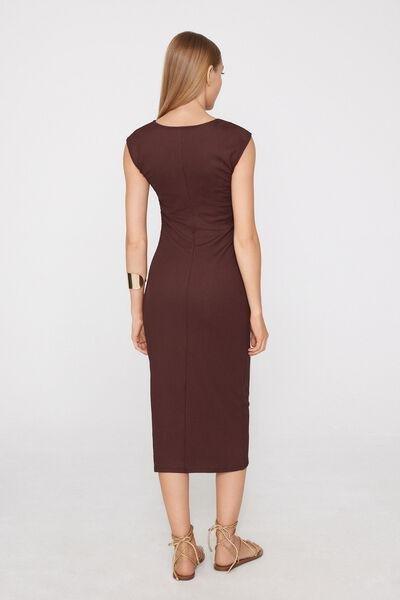 Brown Crinkle Effect Midi Dress, 5701_529Z, large image number 2