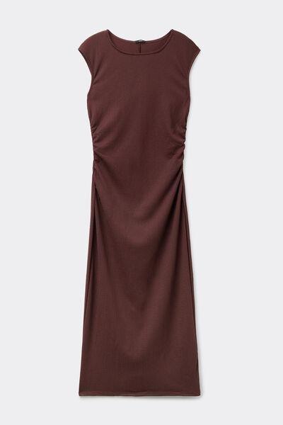 Brown Crinkle Effect Midi Dress, 5701_529Z, large image number 4