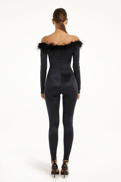 Black Limited Edition Microfibre Jumpsuit With Feathers, , large image number 2