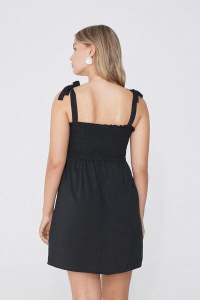 Black Short Canvas Smock Stitch Dress, Black, large image number 2
