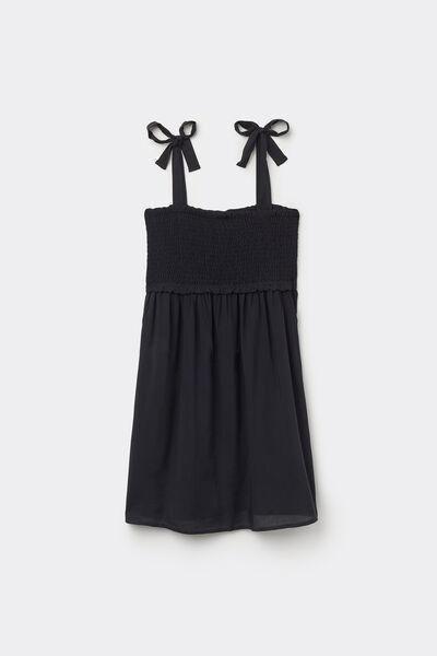 Black Short Canvas Smock Stitch Dress, Black, large image number 4
