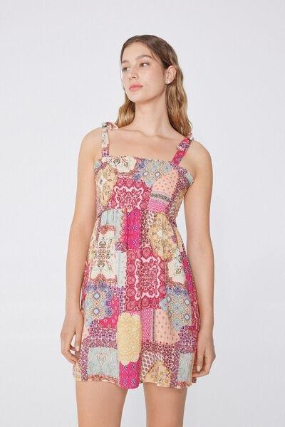 Multicolour Short Smock Stitch Dress, 5701_912W, large image number 0