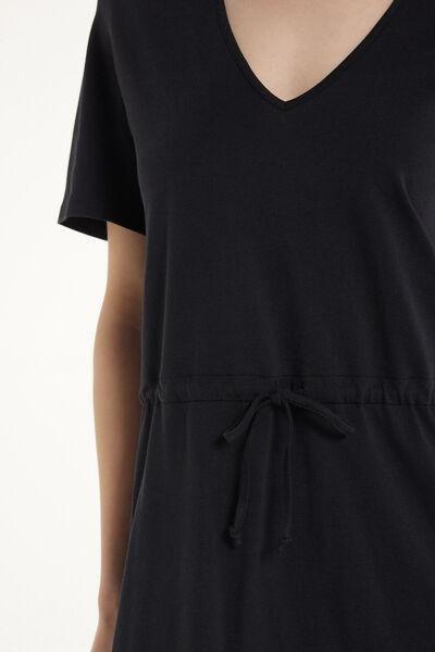 Black Short Sleeve Short V-Neck Dress, , large image number 3