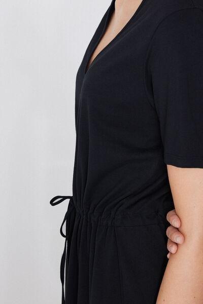 Black Short Sleeve Short V-Neck Dress, Black, large image number 3