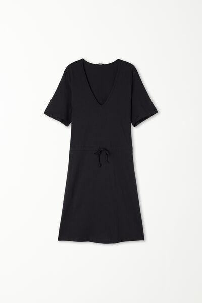 Black Short Sleeve Short V-Neck Dress, , large image number 4