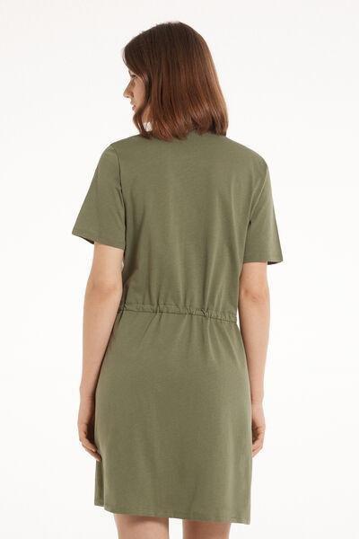 VERDE SAFARI Short Sleeve Short Cotton V-Neck Dress, , large image number 2