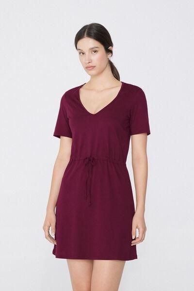 Burgundy Short V-Neck Dress, , large image number 0