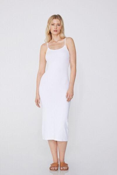 White Ribbed Midi Dress, , large image number 0