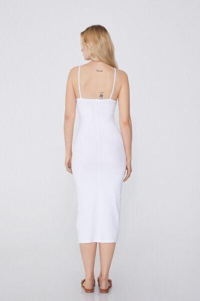 White Ribbed Midi Dress, White, large image number 2