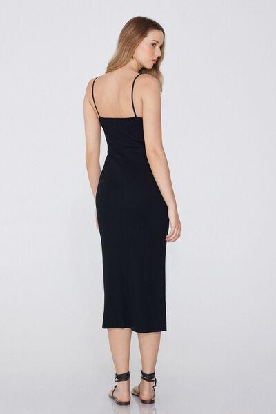Black Ribbed Midi Dress, Black, large image number 2